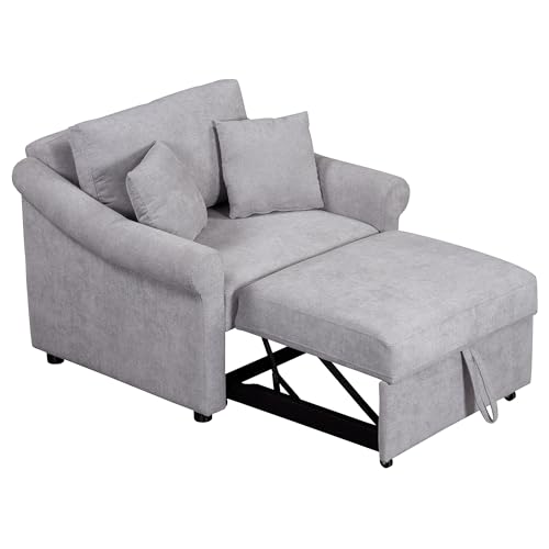 Sillón convertible chenille gris con respaldo ajustable miniatura 6
