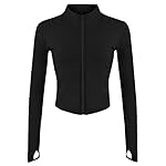 Lviefent Womens Lightweight Full Zip Running Track Jacket Workout Slim Fit Yoga Sportwear with Thumb Holes (Black, Large)