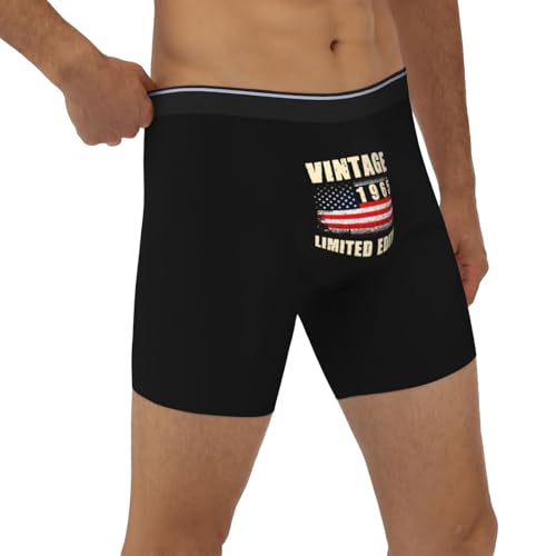 Vintage 1965 60th Birthday Gifts 60 Year Old American Flag Men's Boxer Briefs, Moisture-Wicking Underwear for Men,4