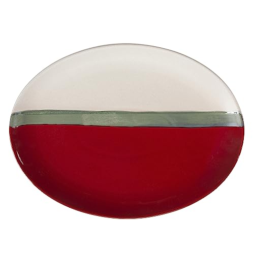 Image of Paseo Road Pasadizo 16 Piece Ceramic Western Dinnerware Set with Plates, Bowls, Mugs, Red and Cream Brushstroke Waves Solid Pattern Rustic Cabin Style