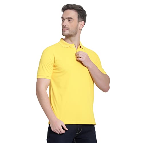 Image of Men's Poly Cotton-Matty Tshirt with Regular Fit Solid Pattern Half Sleeve Standard Length and Button Down Closure|Men's T-Shirts