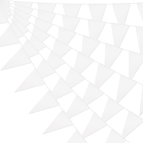 Image of 65FT White Glitter Triangle Pennant Banner Flag Metallic Bunting Fabric Garland for Christmas Graduation Wedding Engagement Anniversary Bachelorette Birthday Bridal Shower Valentine's Party Supplies