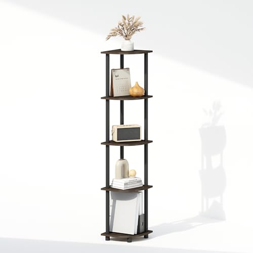 Image of Furinno Turn-N-Tube Storage Shelves, 5-Tier Book Shelf, Corner Shelf, Toolless Open Shelves, for Organization and Storage, Living Room, Home Office, Hallway, Bedroom, Dark Brown Grain