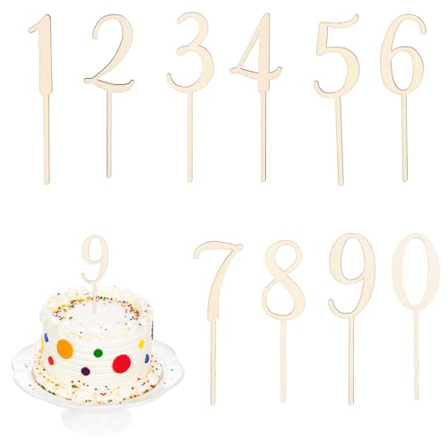 Catelves 10 Stück Cake Topper Zahlen Holz,Tortendeko Zahlen 0-9,Happy Birthday Tortendeko,Geburtstag Kuchen Deko,Wiederverwendbar Holzzahlen Kuchen Topper für Geburtstagsfeiern,Hochzeitsparty