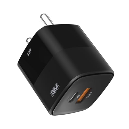 Image of GM G+ 33W Fast Charging Mobile Adapter with GaN Technology | Dual-Port Type A and Type C Adaptor | Travel Charger for Apple iPhones, Smart Watch, Android Phone, and Other Devices (Black)