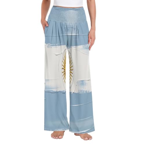 Pantalon de détente drapable femme bleu clair motif drapeau Argentine souple