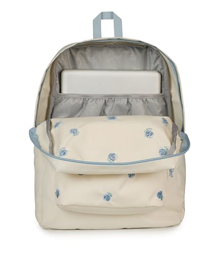 Image of JanSport Superbreak Plus FX Backpack - Work, Travel, or Laptop Bag with Water Bottle Pocket, Superbreak Plus Fx, Just A Rose Emb Moon Flower /Blue /Green