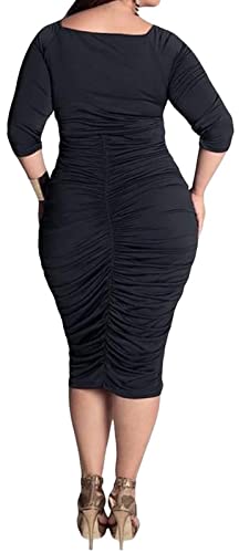 Yajedo Women's Plus Size Bodycon Sexy V Neck Short Sleeve Ruched Cocktail Midi Dresses3