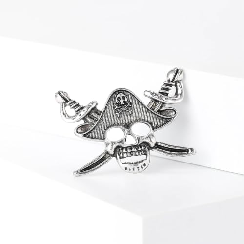 Image of Punk Skull Head Cross Sword Brooch Pin Cool Skeleton Lapel Pin for Dress Suit Decor Halloween Party Clothing Accessories for Women Men