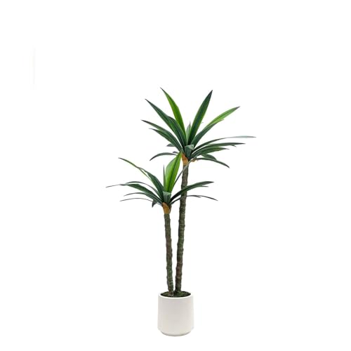 Romantic Season 4FT Artificial Agave Plant, Faux Agave Plant with 4 Heads in Plastic Pot Fake Tree for Home Decor Indoor or Outdoor Office Decoration Housewarming Gift