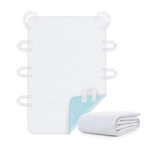 Incontinence Bed Pads Washable for Adults: Positioning Transfer Bed Pads Waterproof for Elderly with 8 Handles, Reusable Bed Underpads for Seniors & Bedridden Patients, Bedwet Kids, 34x52 Inch