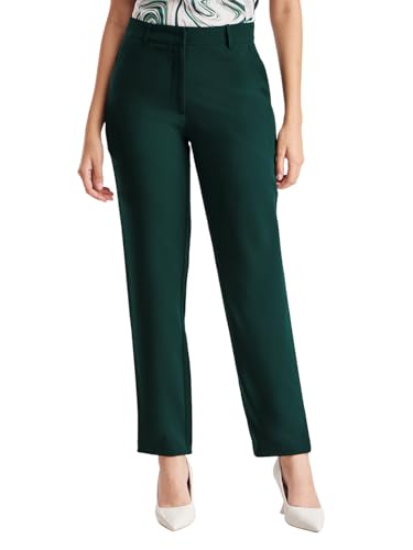 Image of FableStreet Women's Formal Trousers | Mid-Rise Straight-Leg Design | Flat Front & Permanent Crease | Polyester Lycra Fabric | Office Wear & Business Meeting