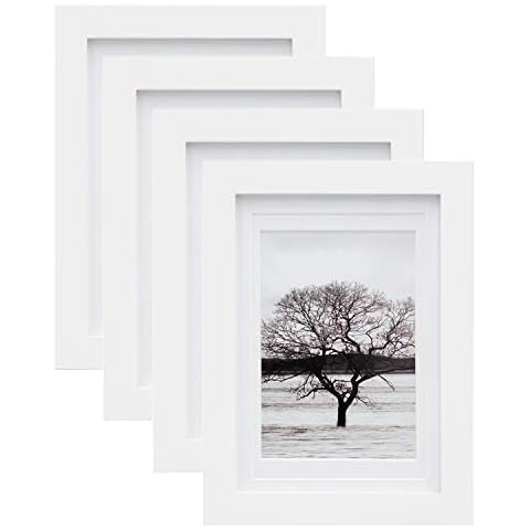 EGOFINE 7x5 Photo Frames Set of 4, Freestanding and Wall Mountable, Solid Wood Picture Frames, White Cover