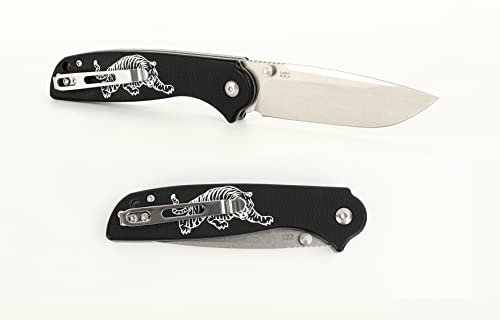Ganzo G6803-TG Folding Pocket Knife 8CR14C Stainless Steel Blade G10 Anti-Slip Handle with Clip Hunting Fishing Camping Outdoor EDC Knife (Black Tiger Print)