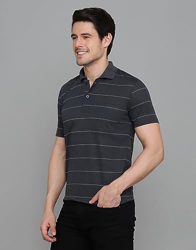 Image of INKKR Men's Striped Polo Neck Cotton Blend Multicolor T-Shirt