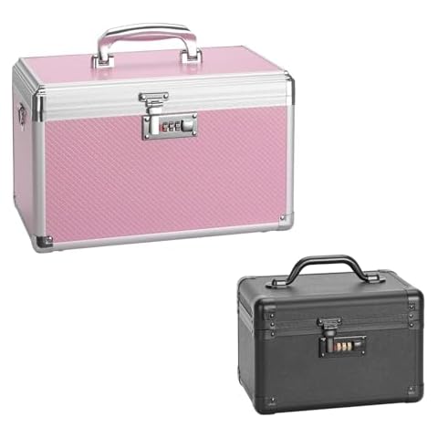 Vilcjson Medicine Lock Box with Combination Lock - 10.2"x6.8"x6.9" Black & 11.2'' x 7.6'' x 7.6'' Pink Diamond Pattern - Portable Secure Storage for Medications, First Aid Supplies, Travel Cover