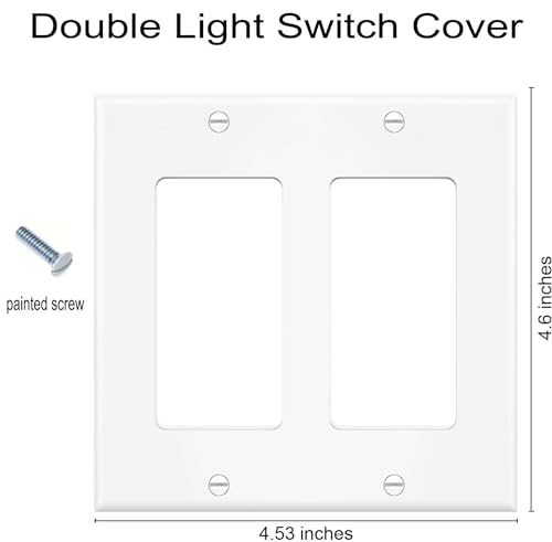 Image of Decorator Wall Plates 2-Gang Switch Outlet Electrical Cover Plate Unbreakable Thermoplastic Faceplate for Light Receptacle Outlet Switch, White (10 Pack)
