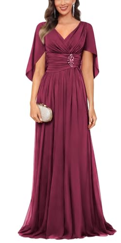 KIYNE Vestido de gasa para mujer con mangas plisadas, cuello en V, vestido formal de fiesta de noche, Rosa desierto, 50 Grande