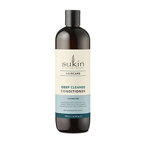 Sukin Deep Cleanse Conditioner 500ml - lightweight with blend of Wheat Protein, Avocado Oil & Algae to leave your hair shiny, smooth and soft. Cruelty free & Vegan friendly.
