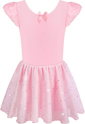 Image of DANSHOW Girls Glitter Leotards for Ballet Dance Dress with Tutu Skirt Petal Sleeve