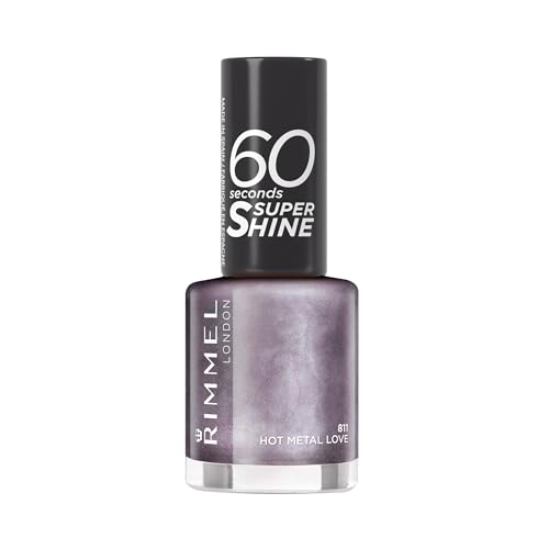 Rimmel 60 Seconds Super Shine Nail Polish, 811 Hot Metal Love, Quick-Dry Nail Polish, Ultra-Shiny Finish, Easy to Apply, Vibrant Colour, Long-Wearing, Improved Formula, Vegan, 8ml