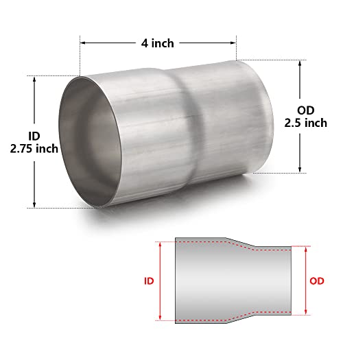 Image of A-KARCK Exhaust Adapter Connector 2.5 inch OD to 2.75 inch ID, Exhaust Pipe Reducer 304 Stainless Steel, 4 inch Overall Length