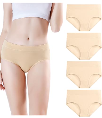 Image of wirarpa Women's Underwear Cotton Mid Waisted Ladies Panties Full Coverage Briefs 4 Pack (Regular & Plus Size)
