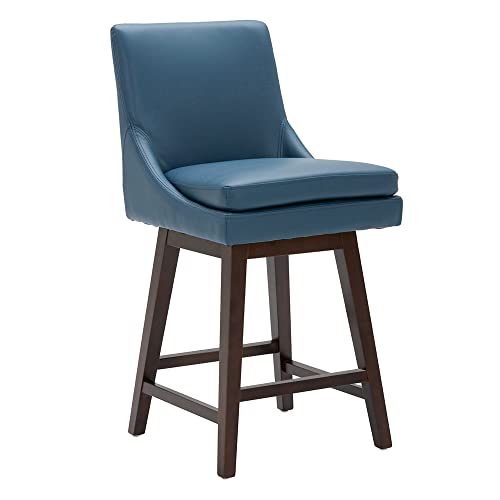 Chita Counter Height Swivel Barstool With Back Set Of 2, Upholstered Faux Leather Swivel Bar Stool, 26.8" H Seat Height, Pu Leather In Dark Blue #TOP2