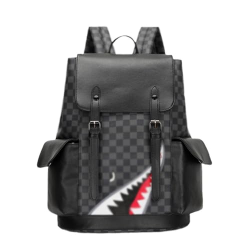 PU Leather Backpack,student schoolbag，Large Capacity Laptop Backpack, Fashion Casual Daypack for School, Travel, Work (Black D)