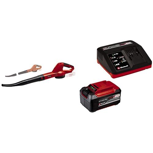 Einhell Soplador universal de batería GC-CL 18/1 Li E-Solo Power X-Change (18 V, Li-Ion, 210 km/h, tubo de 2 piezas, regulación eléctrica de la velocidad,)+ Starter Kit 5,2Ah