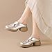 NXNBHSL Women's Leather Hollow Out Platform Mules Sandals Fashion Comfortable Closed Round Wide Toe Slip-On Chunky Heel Slingback Pumps Slides for Party Wedding Causal Work Walking (Apricot,7)