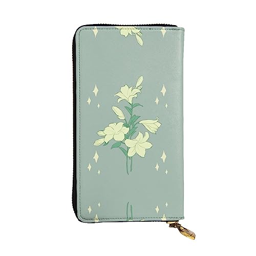 Leather Wallet 7.48 x 4.13 in - Stylish and Durable Wallet for Women with Multiple Compartments and Zipper Design Cartoon white lilies Prints