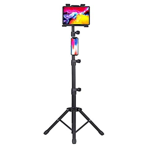 iPad Tripod Stand Holder, 57 inch Floor Stand for Tablet, iPad Foldable Floor Stand with 360 Rotating Height Adjustable for More 4 to 14.5 Inch Tablets, 1 Carrying Bag & Phone Clip as Gifts Cover