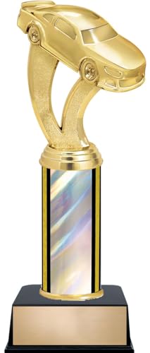 Crown Awards 11" Stock Car Silver Column Trophy - Free Engraving