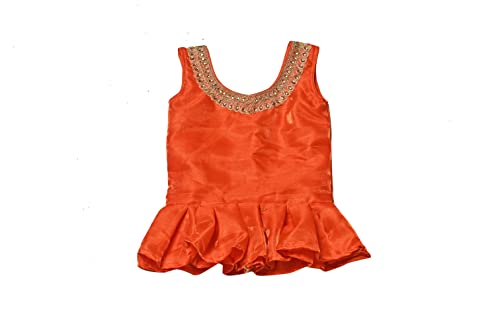 Chanderi & Dupion Fabric Sleeveless Wedding Wear Readymade Lehenga Choli for Kids (Color- Orange & Yellow)3