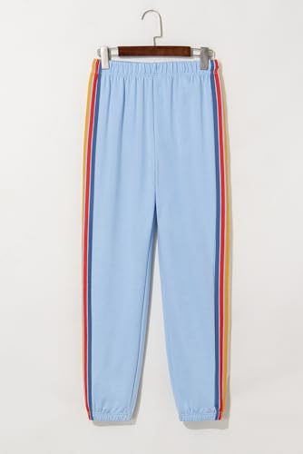 Women's Pink High Waist Sweatpants with Playful Rainbow Stripes4