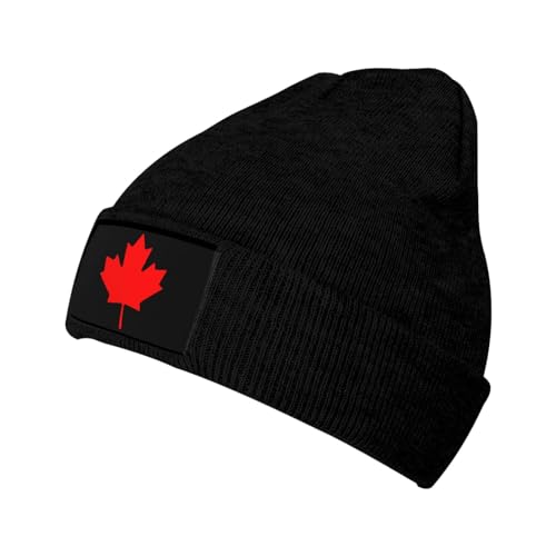 Strickmütze Flagge Von Kanada Schwarz Beanie Mütze Unisex Beanie Hut Weich Wintermütze Für Wandern Travel Camping