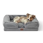 Bedsure Medium Dog Sofa Bed - Washable Orthopedic Dog Beds and Couch with Removable Flannel Zipper Cover, Puppy Beds for Small Dogs, Grey Pet Bed, 71x58x16cm