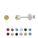 3mm Tiny Titanium Earrings Birthstone Yellow Cubic Zirconia Stud Earrings for Women, Dainty Small CZ