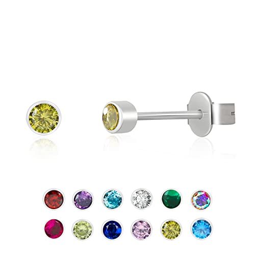 3Mm Tiny Titanium Earrings Birthstone Yellow Cubic Zirconia Stud Earrings For Women, Dainty Small Cz Sleeper Earrings Hypoallergenic Earrings Studs Valentine's Day Birthday Jewelry Gifts #TOP15