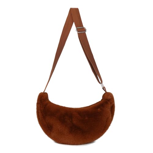 Fluffy Crescent Sling Crossbody Bag for Women Winter Fuzzy Furry Shoulder Handbag with Adjustable Strap 2025