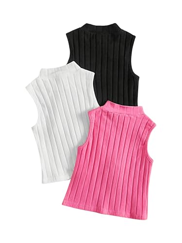 Floerns Girl's 3 Pcs Sleeveless Solid Mock Neck Rib Knit Tank Top2