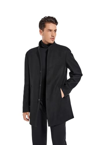 Image of FTCayanz Mens Trench Coat Wool Blend Single Breasted Overcoat | Stand Collar, Fall Slim Fit Top Coat, Winter Warm Coats for Men, Business Work Formal Casual Jacket, Daily Outwear