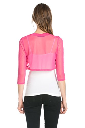 Image of Fashion Secrets Junior`s Sheer Chiffon Bolero Shrug Jacket Cardigan 3 /4 Sleeve (Large, Pink)