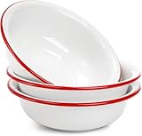 Elsjoy 3 Pack 8 Inch Enamel Bowl, 34 Oz Large Enamel Mixing Bowl Reusable Enamel Salad Bowl, Vintage Red and White Enamelware for Soup, Fruit, Pasta