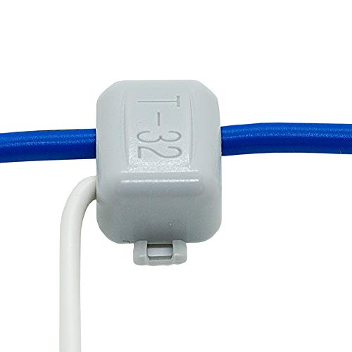AlphaO Quick Splice Snap Wire Connector - Self-Stripping Electrical Butt Connector Terminal Kit No Clipping, Splicing, Taping Needed/One-to-One & T-tap Connection (T-32, 100 pcs, 16-14, 20-18 AWG)