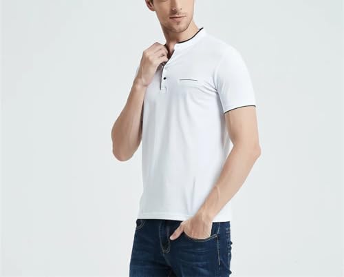 Men Slim Fit Cotton T-Shirts Mandarin Collar Short Sleeve Tee Shirt Men Spring Summer Top4