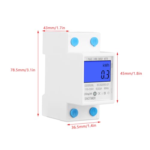 Image of AUNMAS Energy Monitor Kwh Meter, Accurate Measurement LCD Backlight Display Single Phase DIN Rail Mount 110-130V 5-32A Home Consumption Monitor