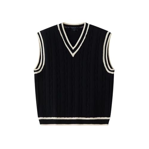 Mens Cable Knit Sweater Vest V Neck Sleeveless Striped Casual School Sweater Vest Top Fall Winter3