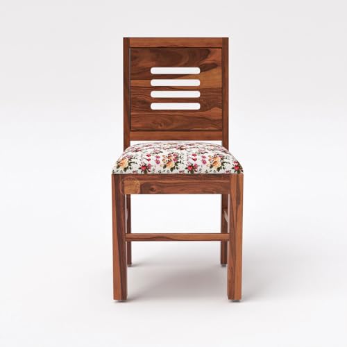 Image of VK Furniture Sheesham Solid Wood 4 Seater Dining Table Set of Four with 4 Print Cushion Chairs for Dinner Hall Kitchen Living Room Home Office Restaurant |L45 X W30 X H30|Natural Finish 01